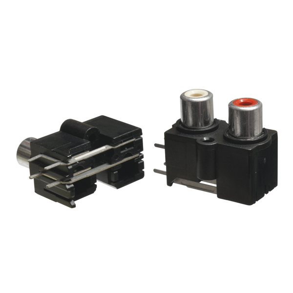 Dual RCA Jacks, PCB Right-Angle Vertical Mount - Click Image to Close